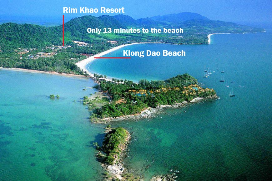 Aerial view showing Rim Khao Resort and the route to Klong Dao Beach